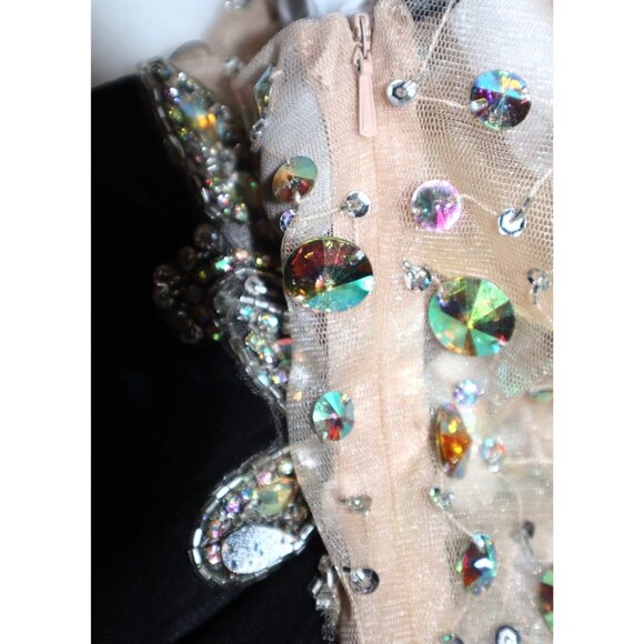 Prom Gown Rhinestone Mesh Beaded Black Formal Dress Glam Sparklecore - Picture 3 of 9